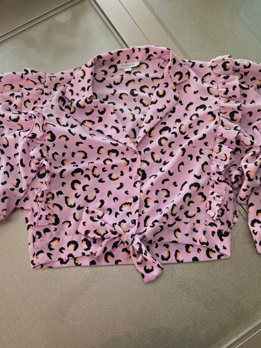 Topshop Pink Leopard Print Balloon Sleeve Blouse US 10 - Picture 9 of 16